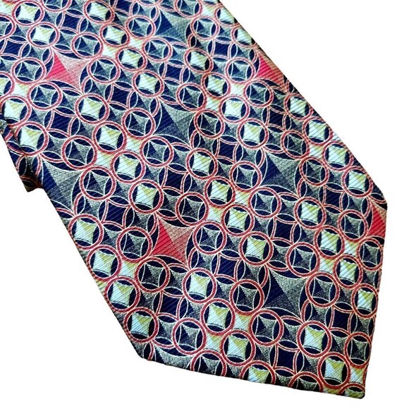 Brioni Mens Tie Geometric Circles Nice Fall Colors Gold Chain Silk Made in Italy